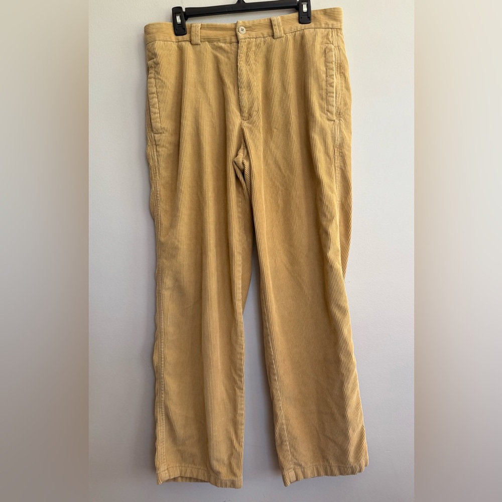Tommy Bahama Pants Mens 34x30 Corduroy, Flat Front Relaxed Beige Silk Blend EUC
